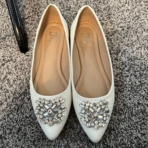 Rhinestone embellished pointed toe flats
